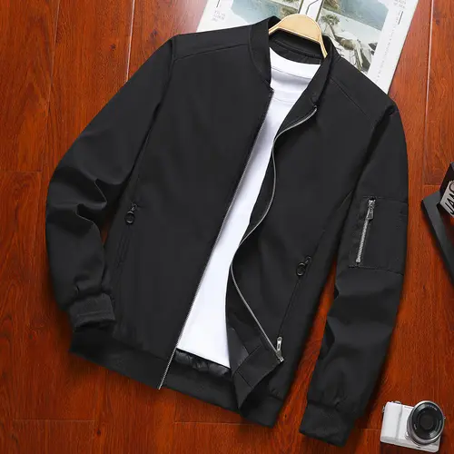 Men's Fitted Cut Bomber Jacket - Lightweight Plain Long-Sleeve Windbreaker, Stylish Casual Streetwear Jackets for Men's Fashion, Front Zip Top