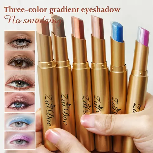 Buy 1 get 4 free --3-in-1 Easy Eyeshadow Stick for Beginners，Smudge-Proof in Seconds, One-Stroke Application，Creamy Shimmer Trio Eyeshadow Stick
