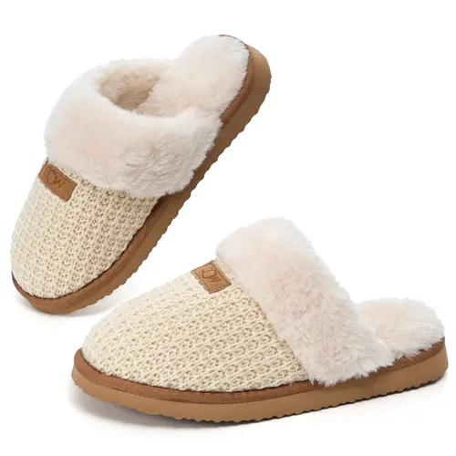 OOW Women Fuzzy Memory Foam Silent‑Walking Slippers, Cute Cream Slip‑On Indoor Outdoor Office Slippers, Ideal for Hospital Delivery & Cozy Gifts for Women