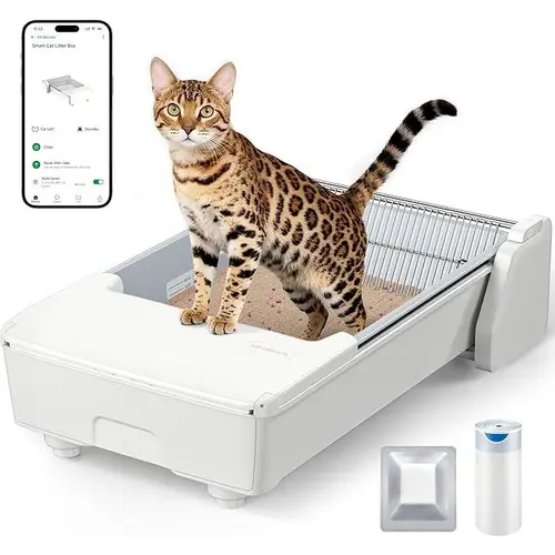 Meowant SC03 Smart Automatic Self-Cleaning Litter Box - X-Large White, 3-Motor System, Dual Rake, Anti-Pinch Tech, Wi-Fi Control, Clumping Litter Odor Control, Home Style for Multiple Cats, Smart Litter Box, Automatic Litter Box,back to school,sohochic