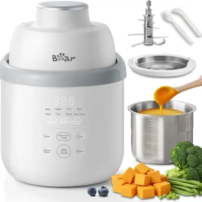 Bear NutriEase AllStage Stainless Steel Baby Food Maker Steamer and Blender, Truly OneStep Baby Food Processor Puree Maker Grinder Mills, Auto Cooking&Grinding for Healthy Homemade Baby Food, BPA-Free,sohochic