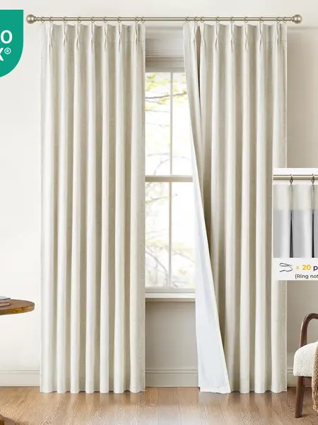 INOVADAY | Pinch Pleated Curtains-2 Panels Full Blackout Curtains For Bedroom, Linen Pleated Blackout Drapes,Thermal Black Out Pinch Pleat Drapes with Hooks,Back To School,dorm essentials,home decor,home essentials,sohochic