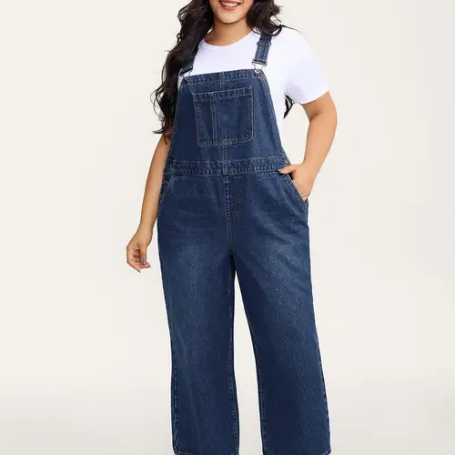 Plus Size Denim Overalls For Women [M-6X] - Loose Fit Casual Jumpsuit With Adjustable Straps, Pockets, Comfy Curvy Everyday Outfit, Fabric, Fashion Apparel，SohoChic