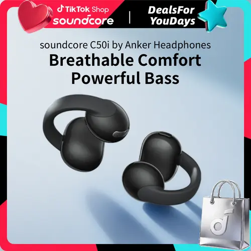 soundcore C50i by Anker, Open-Ear Headphones, Clip-On Earbuds, Ultra-Comfort, FlexiClip Design, 12mm Drivers for Powerful Bass, 28H Playtime, Secure Fit, Hi-Res, IP55, Bluetooth 6.0 #tiktokshopsummersale