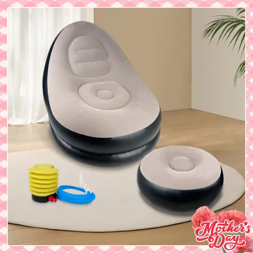 Folding Reclining Lazy Sofa Chair Portable Flocking Air Couch with Foot Stool for Relaxation Indoor Living Room Gaming Bedroom Office Balcony Outdoor Travel Camping#Summervibes Sofa With Headrest U Shaped Sofas