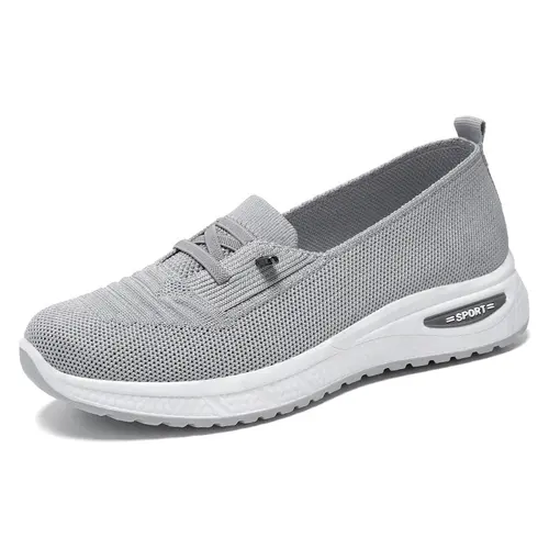 OFIREND Women's Knit Fabric Slip-On Walking Trainers - Lightweight, Breathable Wedge Sneakers for Women, Shock-Absorbing PVC Sole, Adjustable Drawstring Laces, Round Toe, Ankle Design for Seniors, All-Day Work, All Seasons Female Shoes