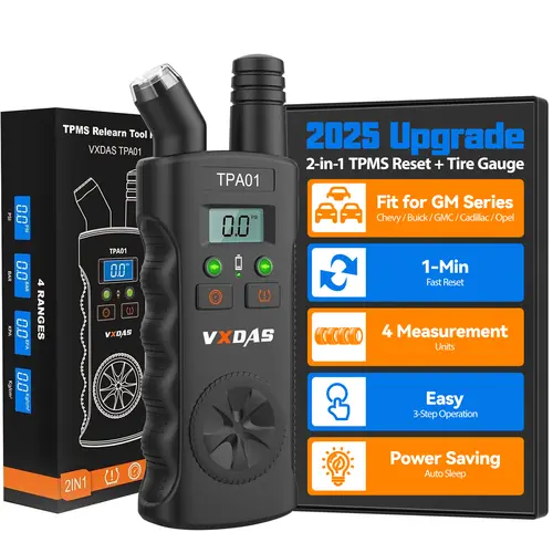 VXDAS TPA01 Handheld TPMS Relearn Tool Plus for Select GM Vehicles, 315/433MHz Sensor Activation Tool, Tyre Pressure Tester with Digital PSI/Bar/KPA Read, 3-Step TPMS Reset 3Step Relearn, 9V Battery Required, Non-Programmer Home DIY Auto Accessory,toolupg
