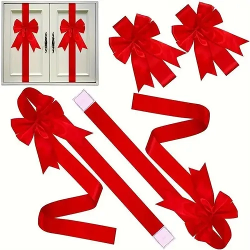 Holiday Christmas Cabinet Door Fringe Lime Red Large Bow Wreath 79 x 2.4 Inches Polyester Fiber No Batteries Needed Festive Home Decoration,sohochic