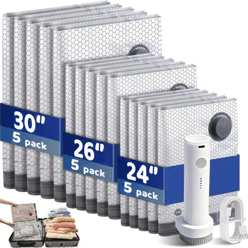 Cordless Vacuum Storage Bags 15pcs Full Set + Wireless Pump - Multifunction Large Storage Bags, USB Rechargeable, 140L/Min Fast Compression, Waterproof Reusable, Plastic Seal Machine for Travel Suitcases & Carry-Ons sohochic