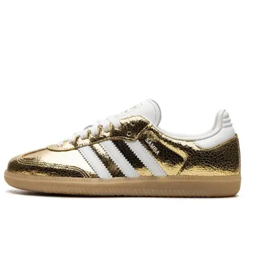 adidas Samba OG Gold Metallic Cracked Leather KI5719 Women's Fashion Shoes New