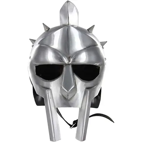 Men's Medieval Warrior Roman Gladiator Armored Combat Helmet - 18 Gauge Carbon Steel, 13" x 9" x 16", 14+ Yrs Adults, Wearable Adjustable Straps, Realistic Mask, Includes Wooden Stand, Party Event Prop Accessories, Greek Armor for Historical Reenactments