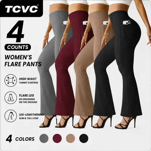 TCVC Women's High Waist Flare Pants with Pockets, Lightweight Thin Fabric for Spring Summer, Buttery Soft Yoga Workout Pants, Casual Wide Leg Trousers Womenswear