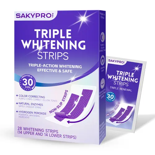 【SAKYPRORAL】Purple Whitening Strips With Hydrogen Peroxide – Dentist-Level Ingredient for Long-Lasting Results | ACTUALLY Removes Stains, Not Just Color Correcting, 4 Shades Whiter in 7 Days, 14/28 Strips