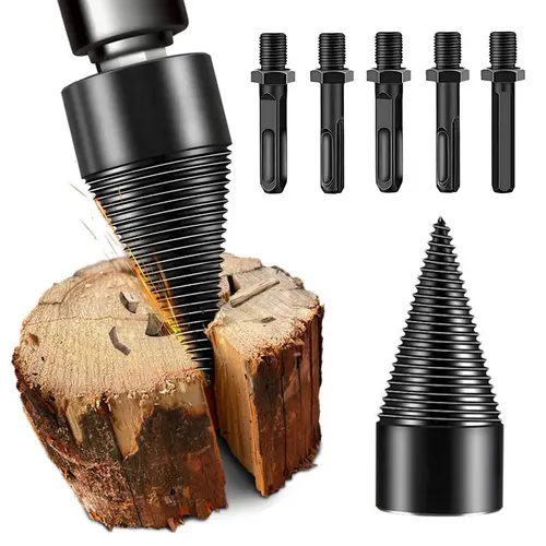 Firewood Splitter,32mm Firewood Splitting Bits,Simple Firewood Splitter,Heavy-Duty Electric Drill Bits,Detachable Screwdrivers,Suitable for Impact Drills,Electric Hammers,Hand Drills (Round + Square + Hexagonal)., Carbon Steel, High-Strength