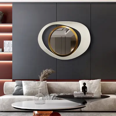 Homary One Piece Modern Asymmetrical Geometric Glass Wall-Mounted Accent Mirror, 18"x24" Warm White-Gold Elegant Mirrors, Gold-Toned Room & Wall Decor for Living Room, Bedroom,dorm essentials,sohochic