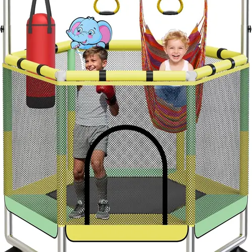 G TALECO GEAR Toddler Recreational Trampoline with Enclosure (440lbs Capacity) - Indoor-Outdoor Outdoor Trampoline Set with Adjustable Gymnastics Bar, Strong Suction Cups, Kids Toys for Boys Girls | Cool Gifts for Kids, Playrooms#sohochic