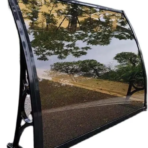 Brown Wall-Mount Polycarbonate Window-Door Awning with 2-Piece Panel, 40x40 in Stable Outdoor Patio Canopy, Black Brackets, Waterproof Home Supply, 30 lbs Capacity, UV Rain Protection