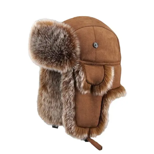Ollas Unisex Faux Fur Hat, Faux Fox Fur Lined Earflap Aviator Hat, Windproof Thermal Cold Weather Snow Hat, Head & Ear Frost Protection Winter Hat for Ski Cycling Outdoor Sports, for Men Women Adults