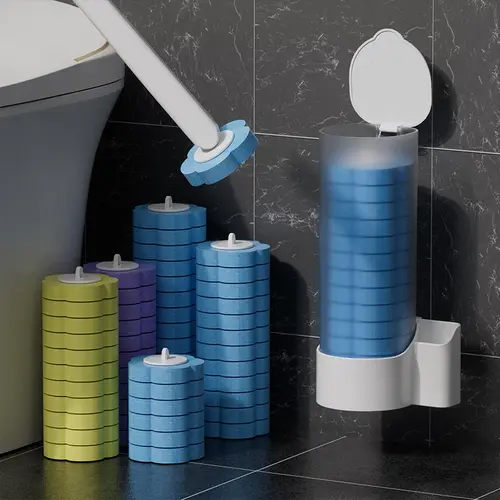 Disposable Toilet Brush Starter Kit - 1 Brush, 1 Storage Caddy, 36 Snap-Swap Heads Wand Refills, Push Button System, Toilet Bowl Cleaners, All-Purpose Cleaner, Lifts Hard Stains, Fragrance-Free Low-Foaming Home Bathroom Supplies