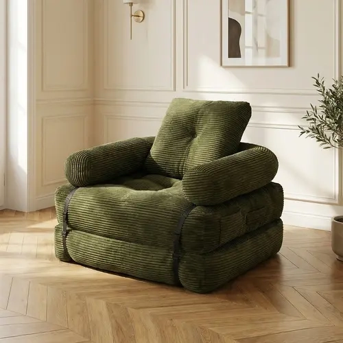 Corduroy Foldable Sofa Bed, Convertible Sleeper Chair, Comfortable Floor Sofa Lounge for Living Room, Single & Double Sizes