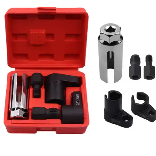 5 PCS Compact Automotive Oxygen Sensor Removal Toolkit - Offset Wrench Remover, Socket, Thread Chaser, 1PC Vacuum Switch Socket, Slotted Grip Field Mechanic Precision Repair Tools