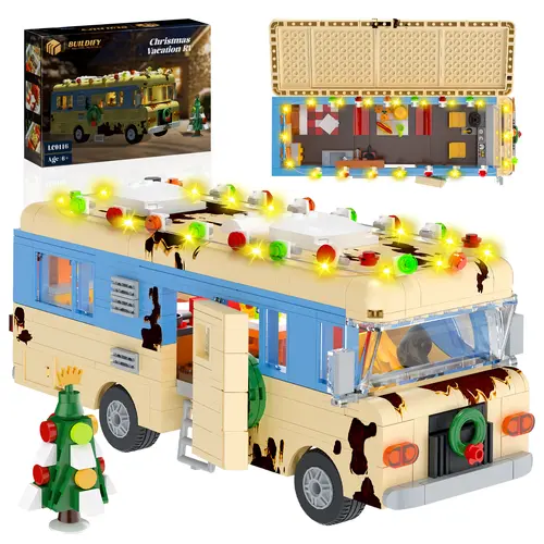 【Black Friday】BUILDIFY Christmas Cousin's RV Building Block Set Kit 532pcs LED 10.1 Inch Compatible with Festive Snow Village Scene Ideal Gift for Boys Girls Family Friends light up christmas