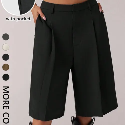 Women's Casual Solid Color  with Pockets, Fitted H-Type Shorts, Plain Pattern, All Seasons, Comfortable and Stylish, Casual Comfy Shorts