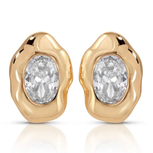 Ettika Molten Glow Crystal Studs 18k Gold Plated Brass Cubic Zirconia Earrings 0.23x0.73x1.05 Inches for Adults