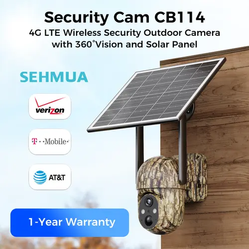 [SummerWins]SEHMUA 4G LTE Solar-Powered Security Surveillance Camera CB114S- 2K HD Live View 360° Coverage No WiFi Remote APP Access Weatherproof Motion Detection Night Vision Built-in 4G Data Card