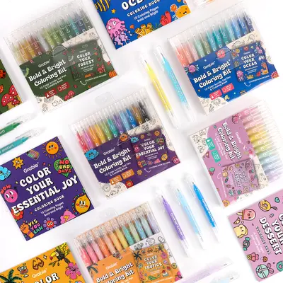 Grabie Bold & Bright Coloring Kit, 12-Color Acrylic Gel Pen & Coloring Book, Back to School, Class Reward Gift Idea, School Supplies