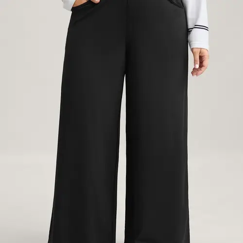 BLOOMCHIC Women's Plus Size Basic High-Waist Trousers - Nylon-Spandex Fabric, Elastic Waist, Medium Stretchy Pants, Slim Ankle-Length Bottom, Regular Fit,, Black Pants Fit Minimalist,[M-6X]Back To School,Fall Pick, Spotlight Day，SohoChic