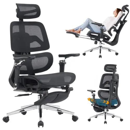 MOJAY High-Back Ergonomic Mesh Office Chair – Executive Desk Chair with 6D Adjustable Armrests, One-Piece Lumbar Support, Breathable Black Mesh,summerwins