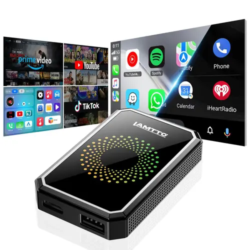 【Check Compatibility】LAMTTO 2026 Wired to Wireless CarPlay & Android Auto Adapter with Built-in Netflix, YouTube, TikTok & Gemini AI via Phone Hotspot | for Factory Wired CarPlay/AA Touchscreen Cars | Not for Tesla, BMW or Wireless CarPlay/AA ,toolupgrade