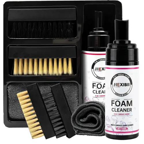 Multi-Purpose Magic Foam Cleaning & Care Kit (1 Kit) - 5.3 oz Foam Cleaner for Shoes, Car, 2 Brushes, 1 Microfiber Towel to Shine & Clean White Sneakers, Leather Shoes, Boots, Suede tiktokshopbacktoschool