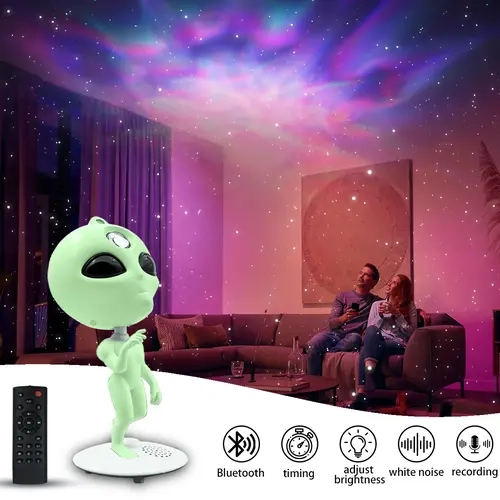Whimsical Alien UFO Galaxy Projector Light - 4-Color Nebula LED Night Light, Bluetooth 5.0, 8 White Noise Sounds, Voice Recorder, Timer, Aesthetic Unique Room Decor, Nursery Ceiling Stars Accessory