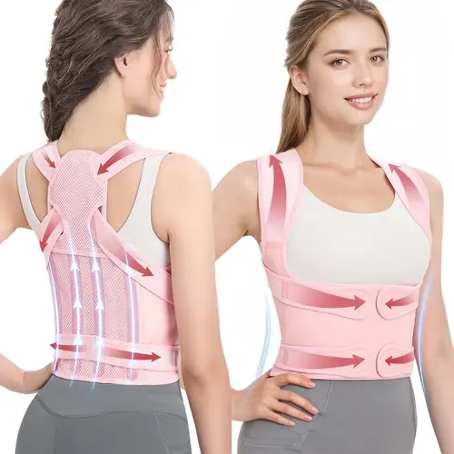 Unisex Posture Corrector - Multi-Size Upper Back Alignment Brace for Rounded Shoulders, 4 Flexible Fiberglass Support Rods, Breathable Polyester Mesh, Adjustable Fit, Prop 65 Safe Posture Aid for Desk Work, Helps Stand Taller Daily