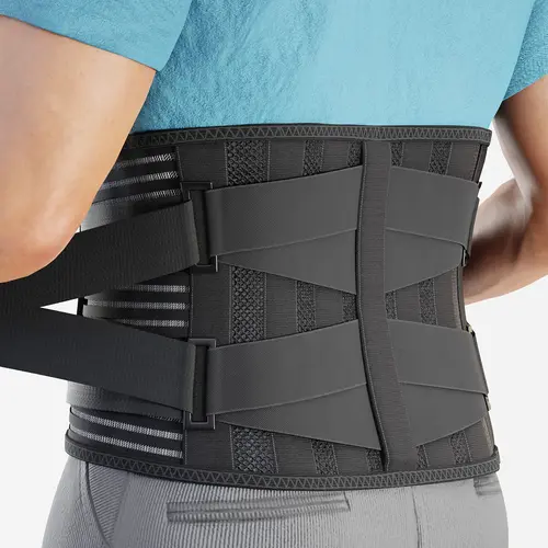 Men's/Women's Back Posture Brace - Adjustable 3D Velvet Fabric Lumbar Support Belt with 6 Stays, 16-Hole Breathable Mesh, Anti-Skid Elastic Waistband for Lower Back Pain Relief, Sciatica (Sports & Outdoor Protective Gear)