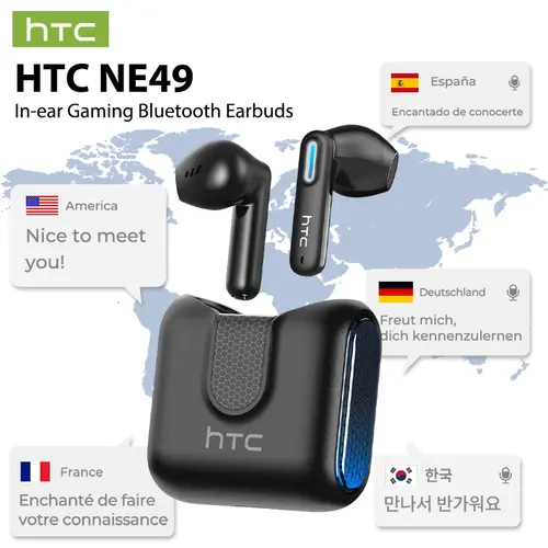 HTC NE49 TWS Wireless Earbuds - Bluetooth 6.0 Gaming Headsets, High Fidelity, IPX5 Waterproof, Built-in Microphone, High Quality Headphones, Bluetooth Headphones, Earbuds Wireless, Ideal for Sports, Unique Gifts for Man, Cool Gifts for Guys
