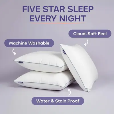 Mellow Sleep | Hotel Pillow Waterproof & Stain-Resistant Cloud-Soft Hypoallergenic Machine Washable Best Pillow of 2025