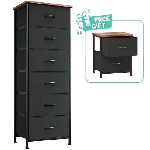 【FREE GIFT】Somdot-Fabric Storage Tower with 6 Drawers,Bedroom Drawer Dresser Organizer,Chest of Drawers with Fabric Bins,Steel Frame and Wood Top for Bedroom,Closet,Entryway Assembled, Modern Storage Cupboard, Drawer Chest