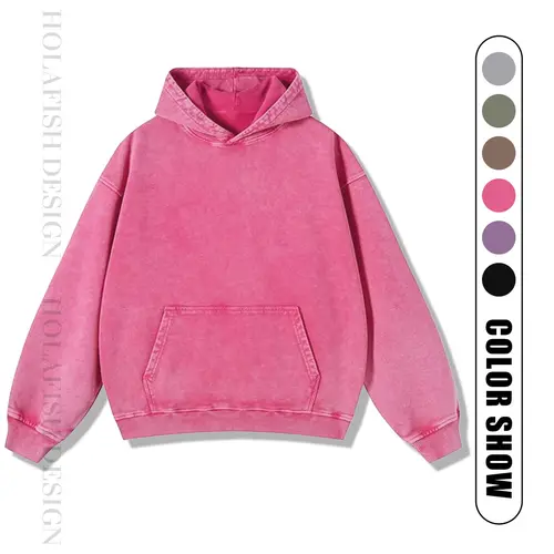 Holafish Women's Winter Cotton&Polyester Oversized Acid Wash Hoodie Pullover Sweatshirt with Kangaroo Pocket Loose Fit Minimalist Design for Casual Wear Comfy Crewneck Long Sleeve Basic Tops Womenswear EssentialBack To School