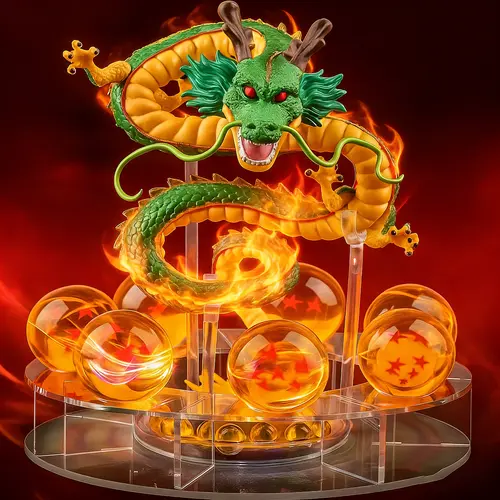 Statue Set with Shenron, 7 Crystal Glass Dragon and Display Stand - 3.5 cm Collectible Figures, Anime Gifts for Men, Christmas Home Decor,sohochic