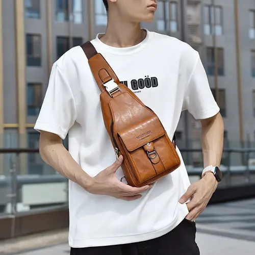 Fashionable retro casual men’s chest bag/messenger bag, large capacity with multiple compartments, men’s style, great gift for men,sohochic