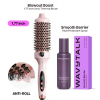 Wavytalk Ionic Thermal Blow Dry Brush & Smooth Barrier Heat Protectant Spray Set, Hair Tools for Wavy Hair Styling & Straightening (Blow Dry Brush Curlers & Straighteners)