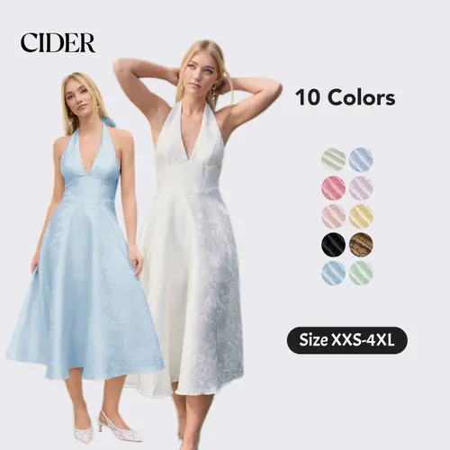 Cider Elegant Vacation Halter Neckline Dress for Wedding Guest, Sexy Floral Maxi Dresses, Ladies Jacquard Sundress, Summer Party Gowns, Lady Sun Dress SohoChic