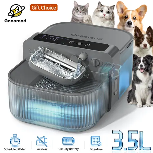 【Geoorood】Automatic Wireless Stainless Steel Pet Water Feeder - 3.5L+2L Wastewater Separation Tanks, 6-Timed Refill, 2000mAh Battery for 180-Day Cordless Freedom, Removable Washable Stainless Bowl Keeps Clean, for Bedroom & Living Room #backtoschool, Auto