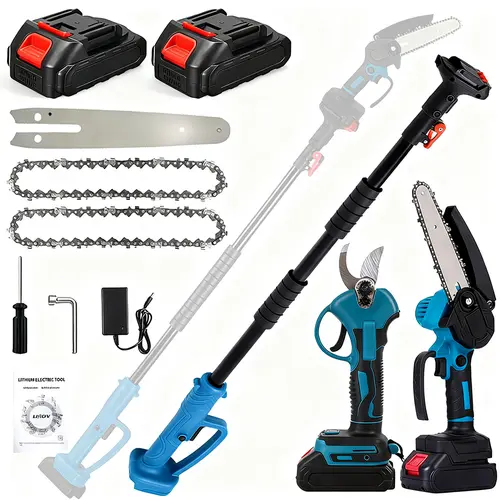 【DealsForYouDays】3-in-1 Cordless Pole Saw & Mini Chainsaw Garden Tools Set with 2 Batteries, Extension Pole, Garden Scissors for Tree Trimming, Limb Branch Cutter for Outdoor Use, Father's Day Gift