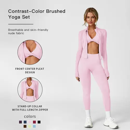 MFVIM Women's 3-Piece Workout Set - Solid Criss Cross Crop Tank, High Waist Leggings, Zip Up Crop Jacket, 78% Nylon 22% Spandex Flexes, Breathable Comfortable Gym Clothes for Yoga, Gym, Complete 3-Pieces for Full Outfit