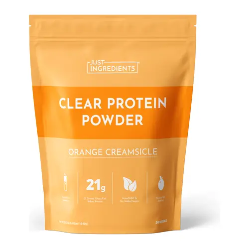 Just Ingredients Orange Creamsicle Clear Protein Powder - 20 Servings - Certified Grass-Fed Clear Whey Protein Isolate - Made with Real Food Ingredients