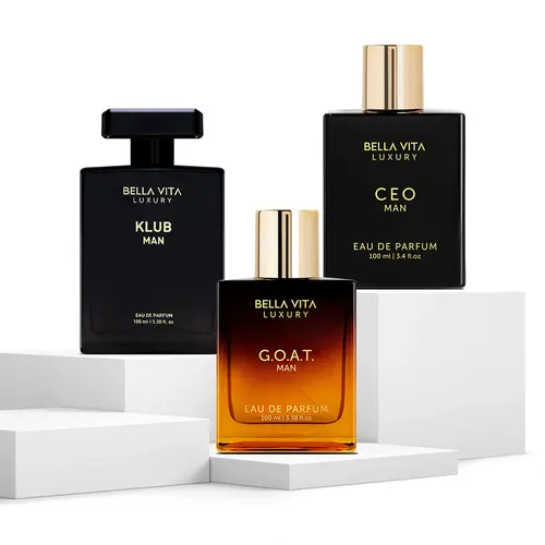 BellaVita Luxury The Luxury Night Trio KLUB Man CEO Man and GOAT Eau De Parfum EDP Long Lasting Woody Musky and Fresh Fragrances Vegan and Cruelty Free Premium Gift Set